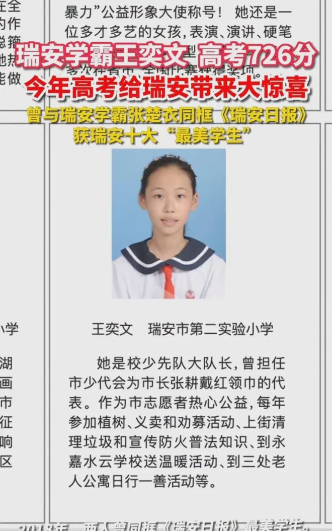 目前全国状元在温州：多才多艺的“全能型”学霸王奕文726分！(图4)